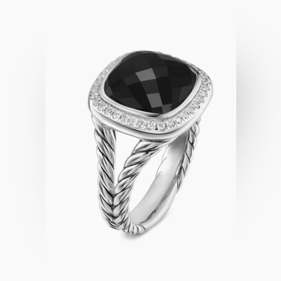 David Yurman Sterling Silver Genuine Diamond Cushion Cut Onyx Albion Ring 6 - Picture 6 of 12